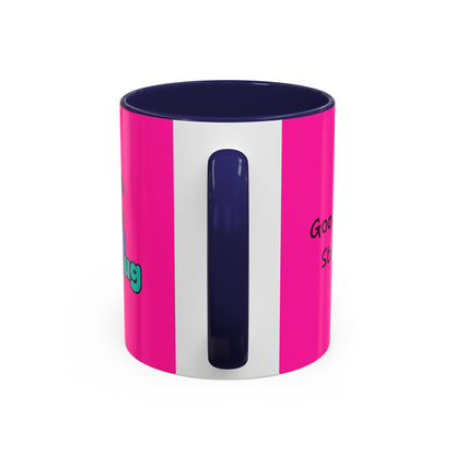 'Good Morning Starshine' Neon Cheerful Coffee Mug by PositiveHug - Pink exterior