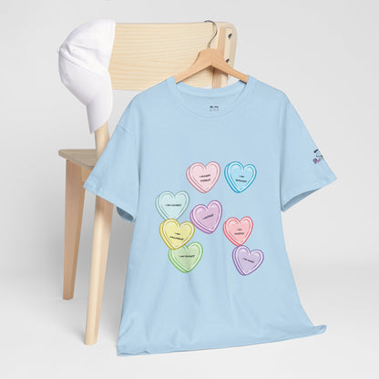 Affirmation Heart Tee — Pastel Candy Hearts Graphic T-Shirt