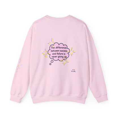 Never Giving Up motivational quote Sweatshirt | Pink speech bubble, stars, women supporting women