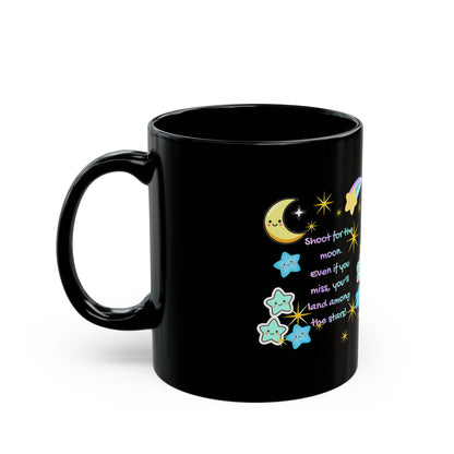 Shoot for the Moon Inspirational Black Mug — Cute Pastel Design | PositiveHug