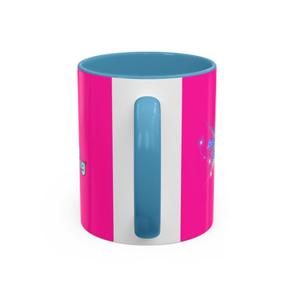 Bright Positivity - Good Morning Starshine' Cute Cheerful Coffee Mug by PositiveHug - Pink exterior
