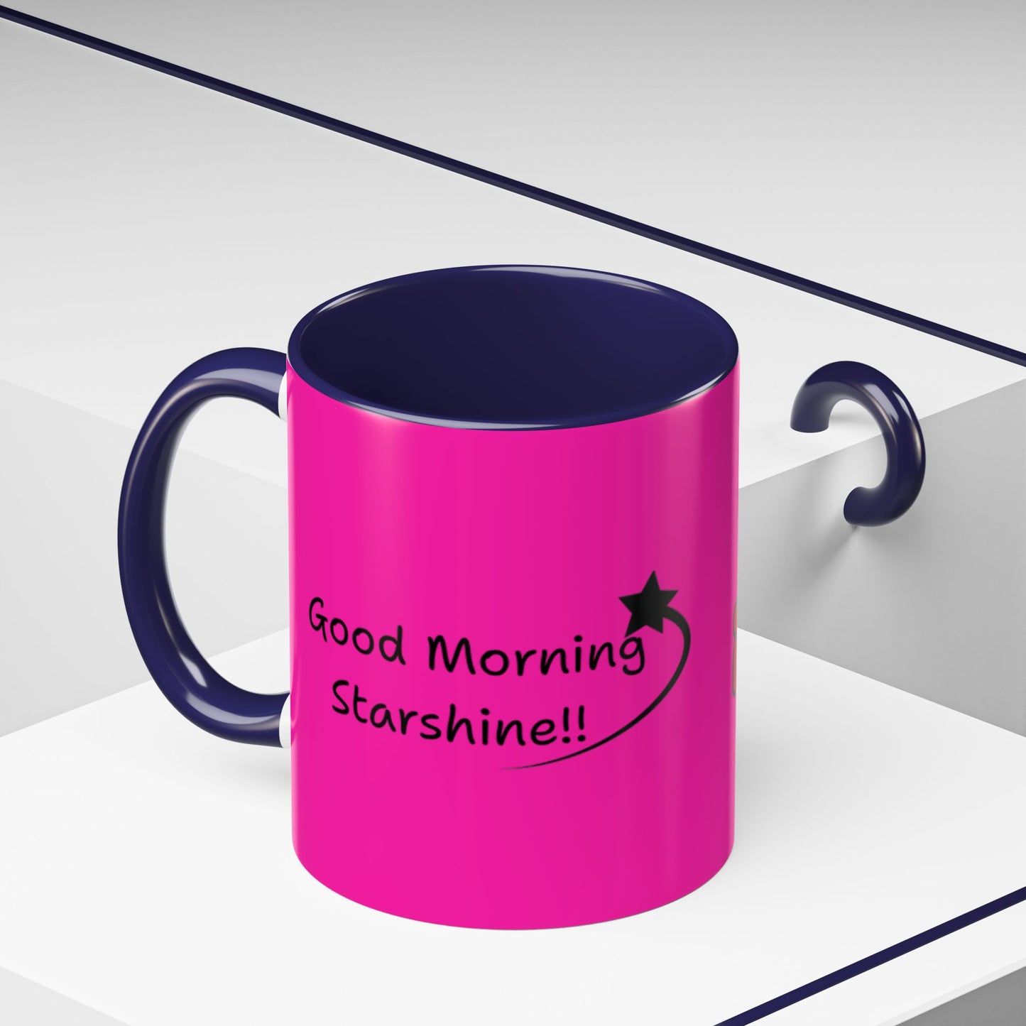 'Good Morning Starshine' Neon Cheerful Coffee Mug by PositiveHug - Pink exterior