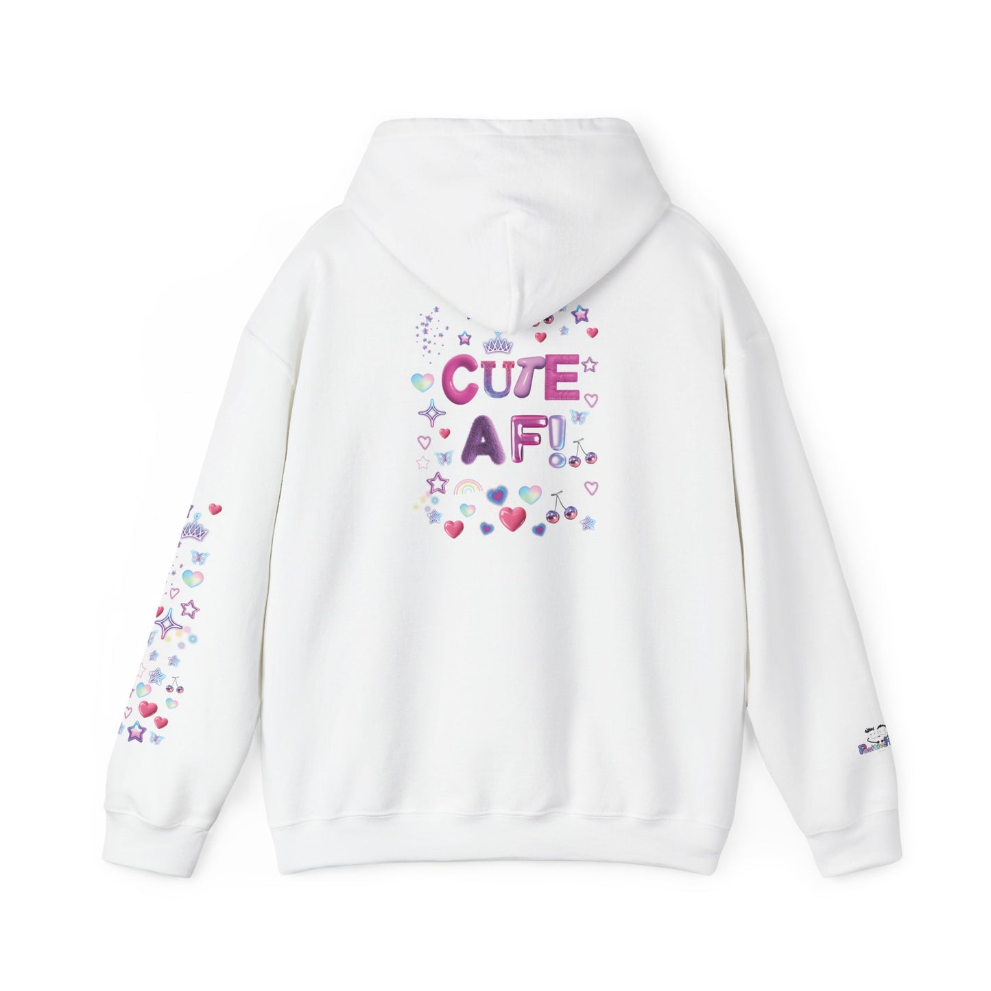 "Cute AF!" Kawaii Pastel Heart & Stars Hoodie — Back Graphic | PositiveHug