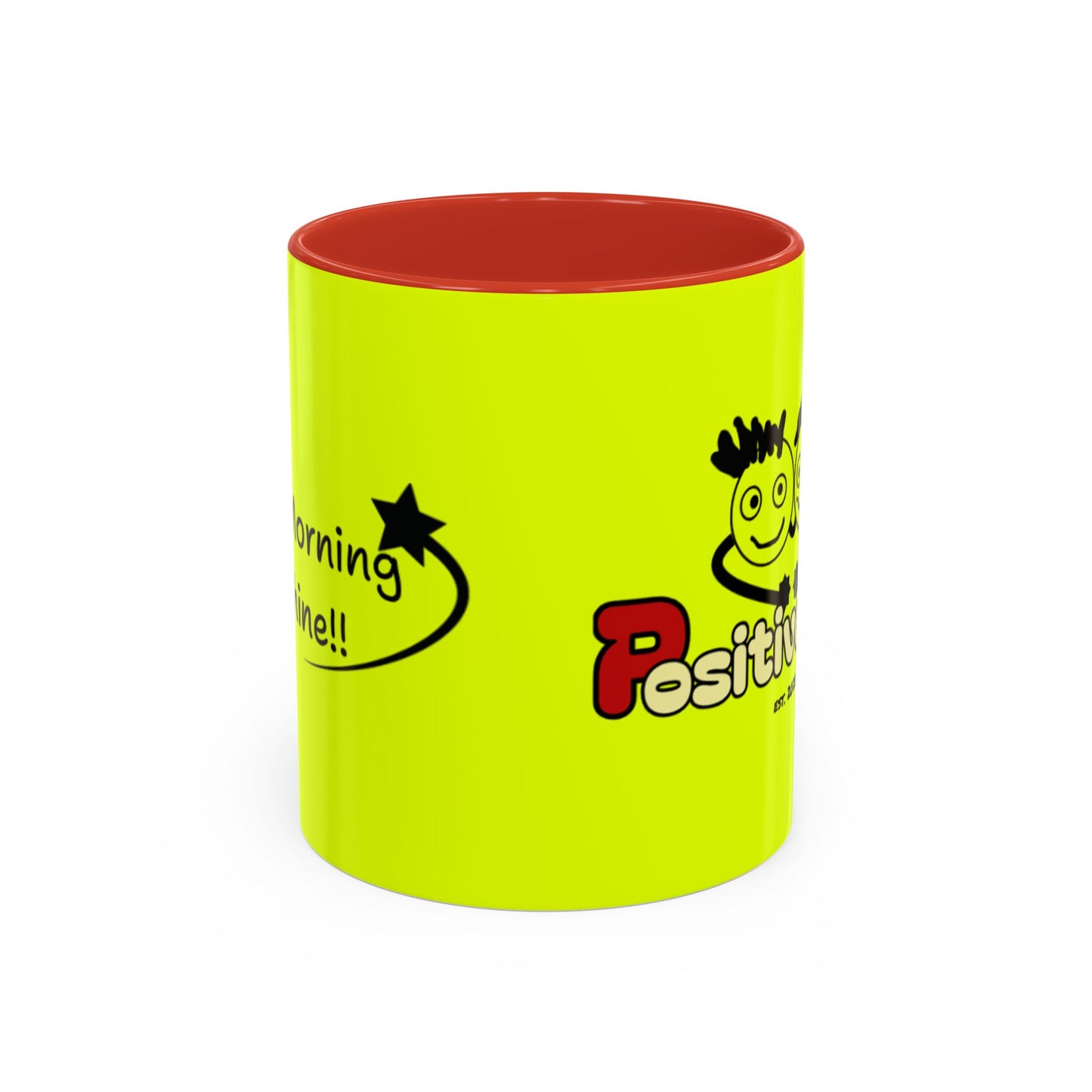 'Good Morning Starshine' Neon Cheerful Coffee Mug by PositiveHug - Yellow exterior