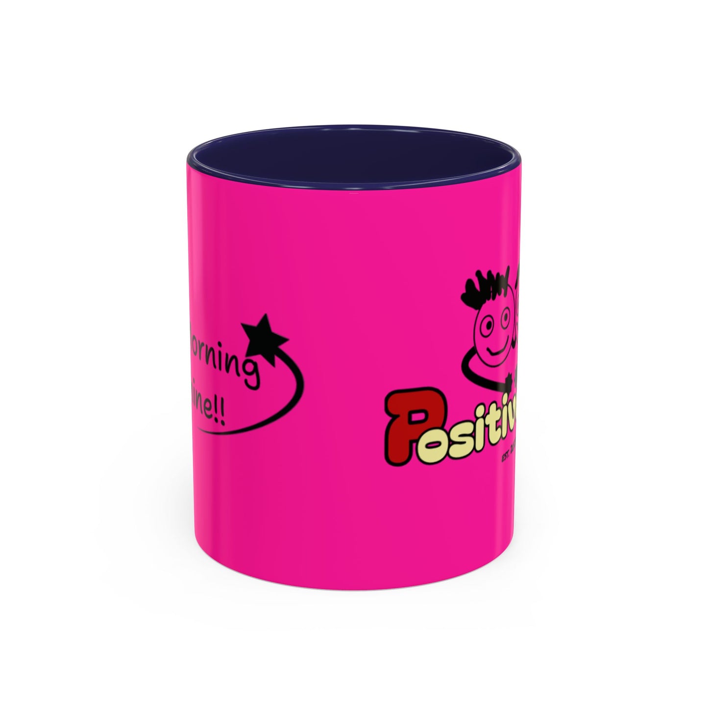 'Good Morning Starshine' Neon Cheerful Coffee Mug by PositiveHug - Pink exterior