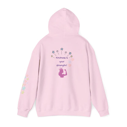 Kindness Is Your Strength  — Pastel Hearts & Stars Motivational Hoodie