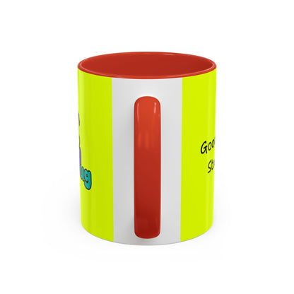 'Good Morning Starshine' Neon Cheerful Coffee Mug by PositiveHug - Yellow exterior