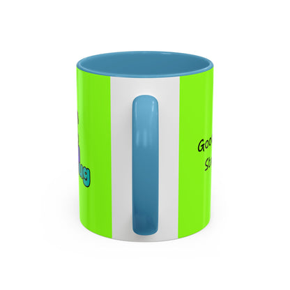 'Good Morning Starshine' Neon Cheerful Coffee Mug by PositiveHug - Green exterior