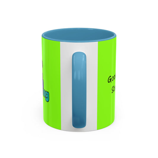 'Good Morning Starshine' Neon Cheerful Coffee Mug by PositiveHug - Green exterior