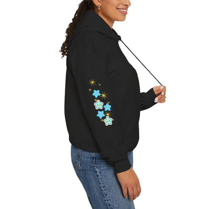 Bright Shoot for the Moon. Even if you miss, you'll land among the stars Hoodie - Cute Starry Moon Graphic