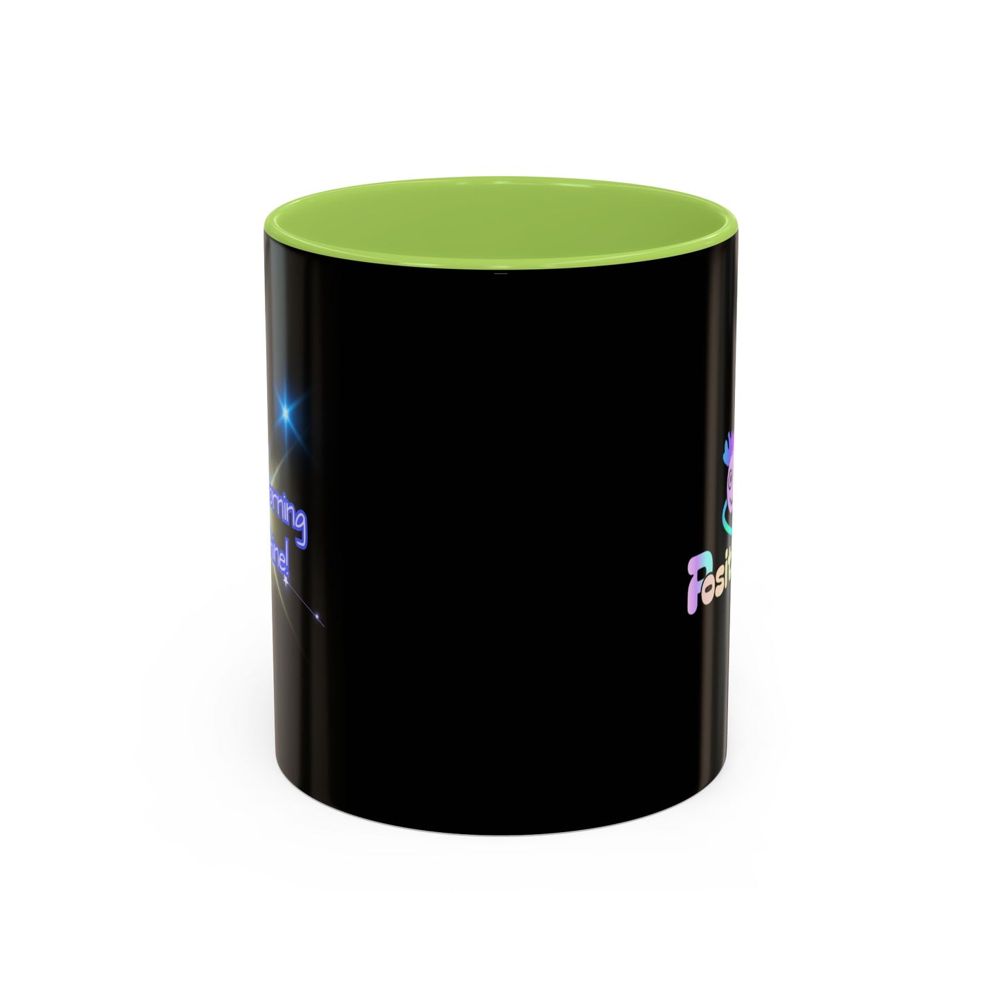 Bright Positivity Good Morning Starshine Neon Cheerful Coffee Mug by PositiveHug - Black exterior