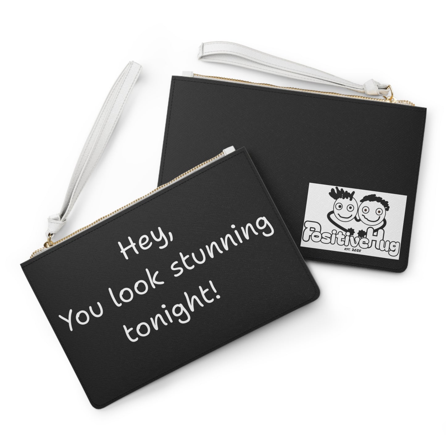 'Hey, You look stunning tonight!'  Positive affirmation Clutch Black Bag