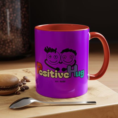 'Good Morning Starshine' Neon Cheerful Coffee Mug by PositiveHug - Purple exterior