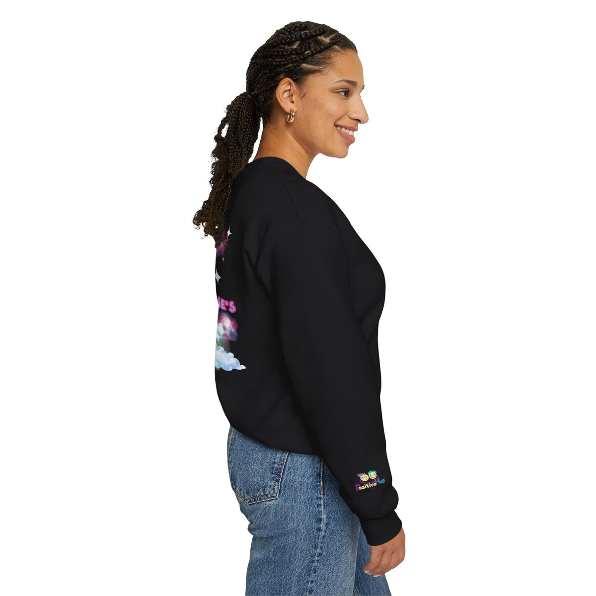 'Try to Be the Rainbow in Someone Else's 💩 Storm' Cute Rainbow Cloud Graphic Crewneck Sweatshirt | PositiveHug