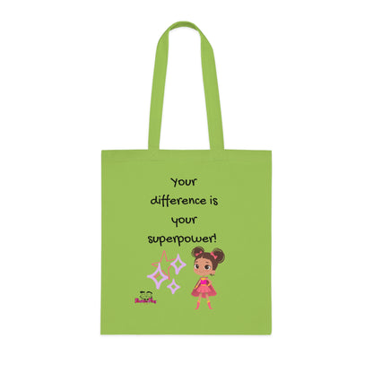 Your difference is your superpower!  Positive Vibes Cotton Tote Bag - Inspirational & Fun Design