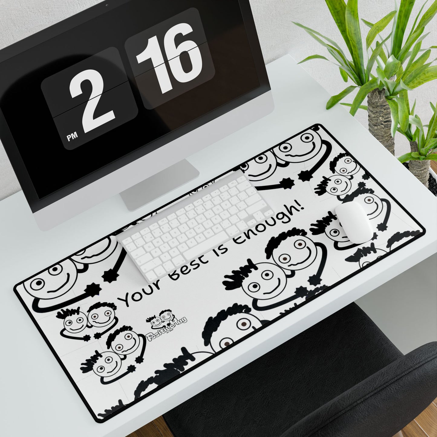 'Your Best is Enough!' Desk Mat by PositiveHug - All Over Logo Design - Fun Office Decor Unique Gift Idea