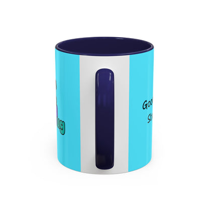 'Good Morning Starshine' Neon Cheerful Coffee Mug by PositiveHug - Turquoise exterior
