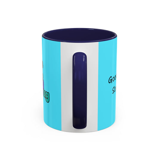 'Good Morning Starshine' Neon Cheerful Coffee Mug by PositiveHug - Turquoise exterior