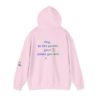 'Hey, Be the person your cat thinks you are x ' Unisex Hooded Sweatshirt by PositiveHug - Design on back