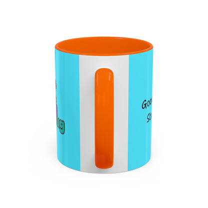 'Good Morning Starshine' Neon Cheerful Coffee Mug by PositiveHug - Turquoise exterior