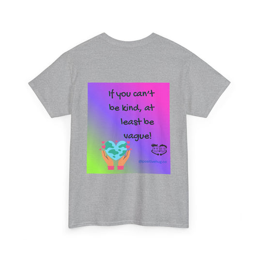 Gray t-shirt with colorful graphic and text on a white background