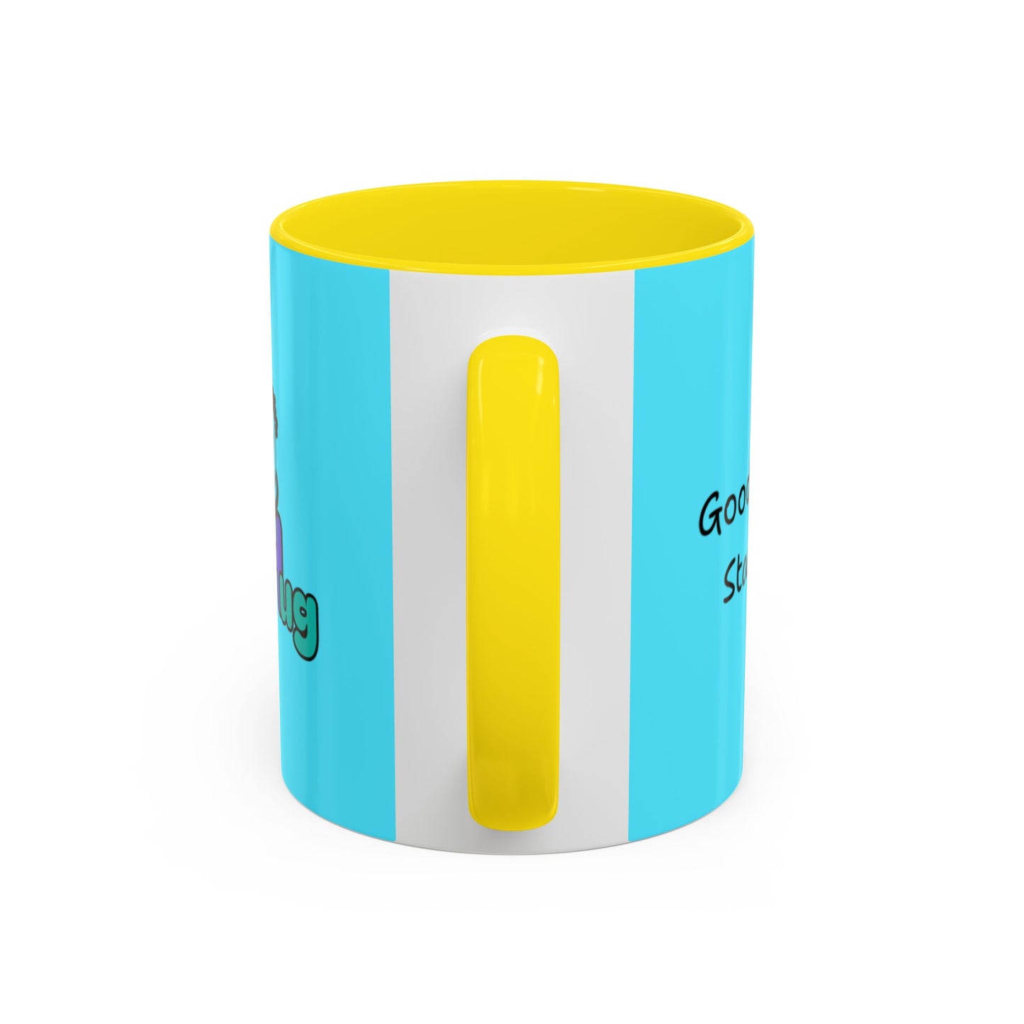 'Good Morning Starshine' Neon Cheerful Coffee Mug by PositiveHug - Turquoise exterior
