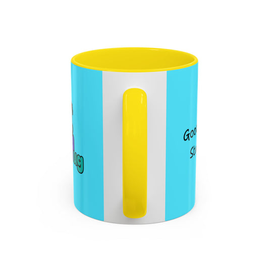 'Good Morning Starshine' Neon Cheerful Coffee Mug by PositiveHug - Turquoise exterior