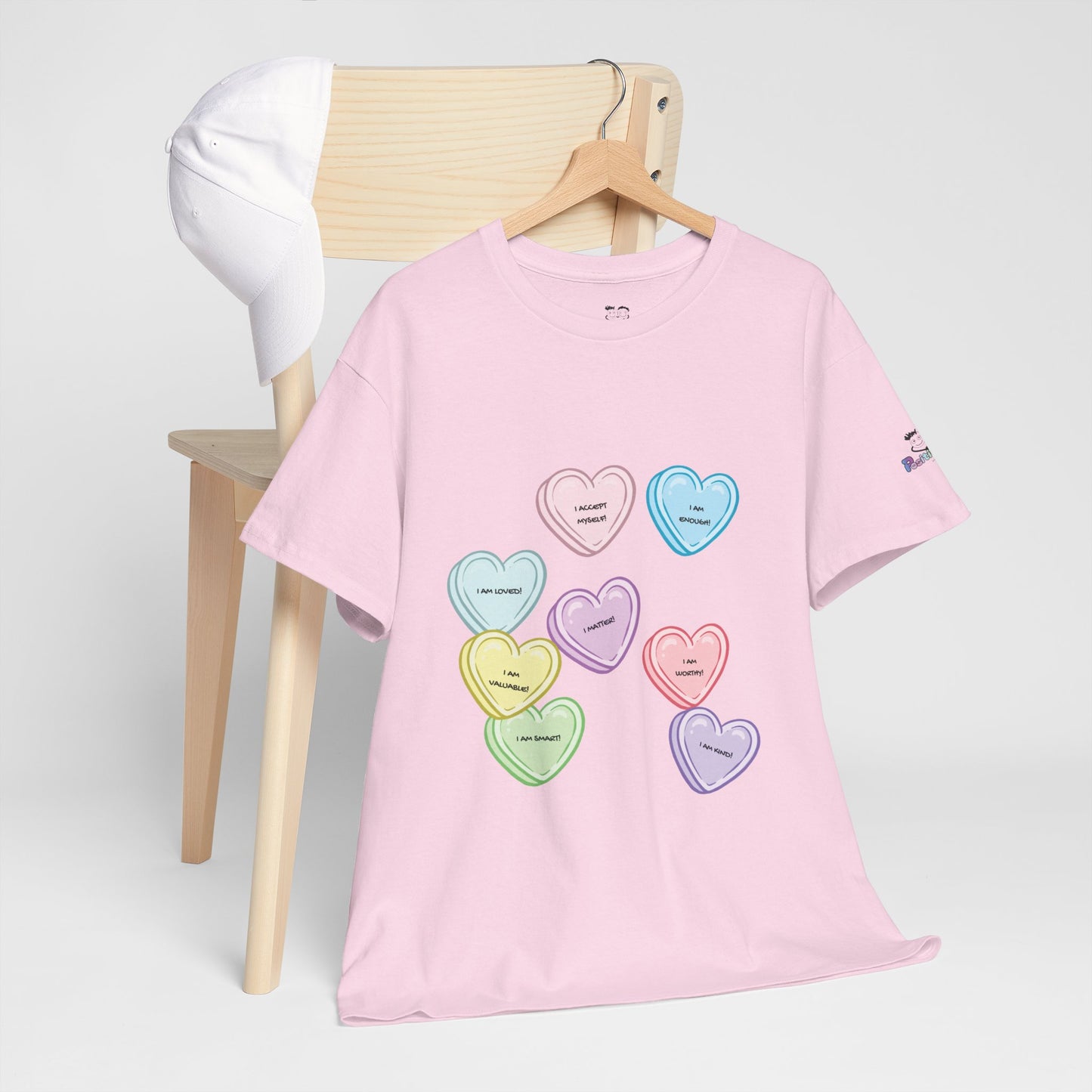 Affirmation Heart Tee — Pastel Candy Hearts Graphic T-Shirt
