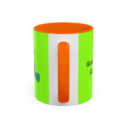 'Good Morning Starshine' Neon Cheerful Coffee Mug by PositiveHug - Green exterior