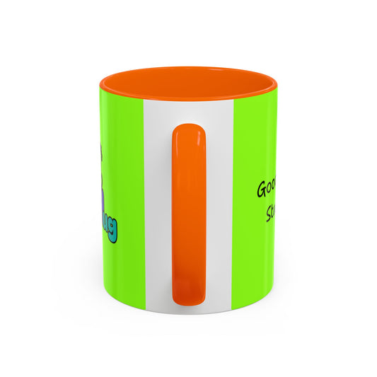 'Good Morning Starshine' Neon Cheerful Coffee Mug by PositiveHug - Green exterior