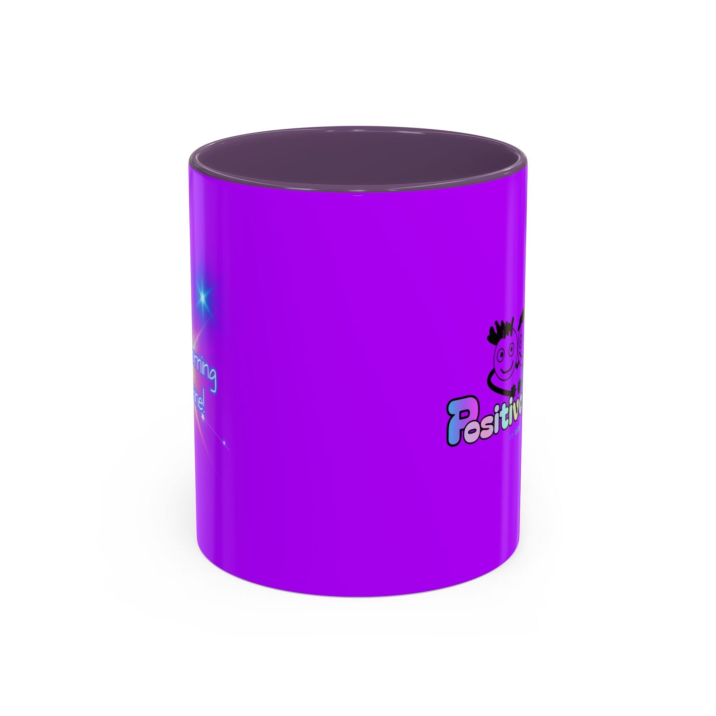 Good Morning Starshine - Neon Cheerful Coffee Mug by PositiveHug - Purple exterior