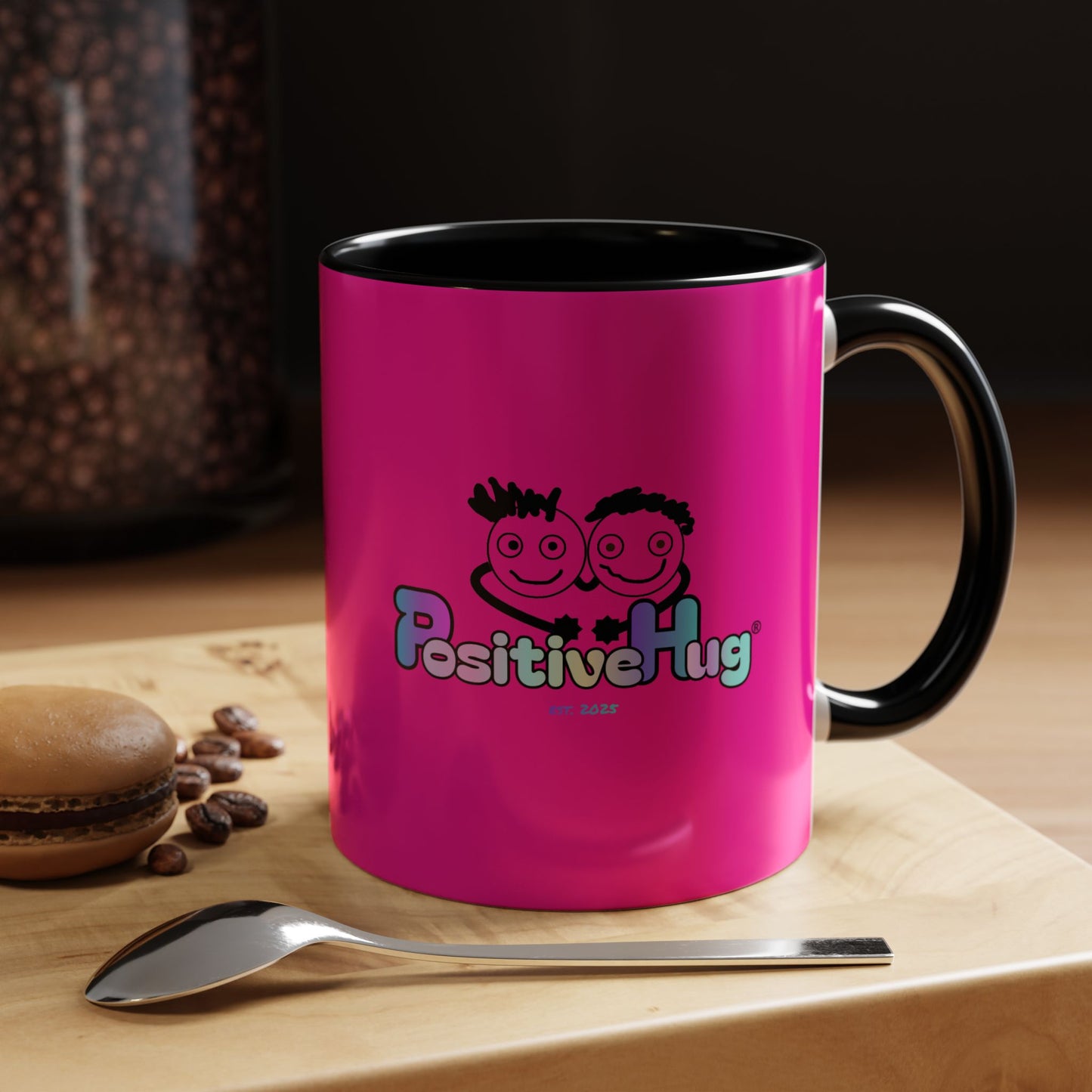 Bright Positivity - Good Morning Starshine' Cute Cheerful Coffee Mug by PositiveHug - Pink exterior