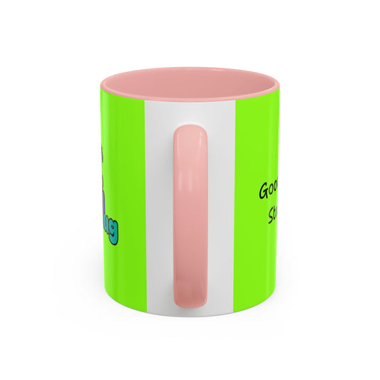 'Good Morning Starshine' Neon Cheerful Coffee Mug by PositiveHug - Green exterior