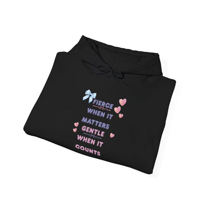 "Fierce When It Matters, Gentle When It Counts" Cute Pastel Bow & Hearts Hoodie | PositiveHug