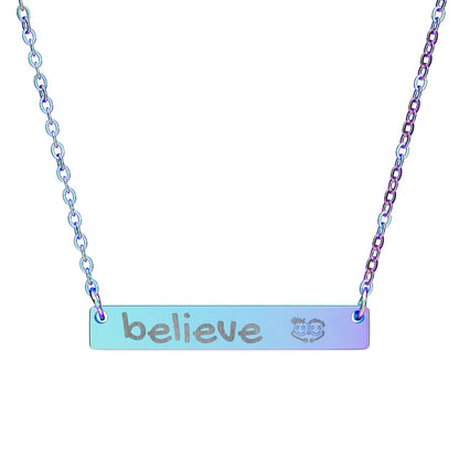 Engraved "Believe" Bar Necklace with PositiveHug logo