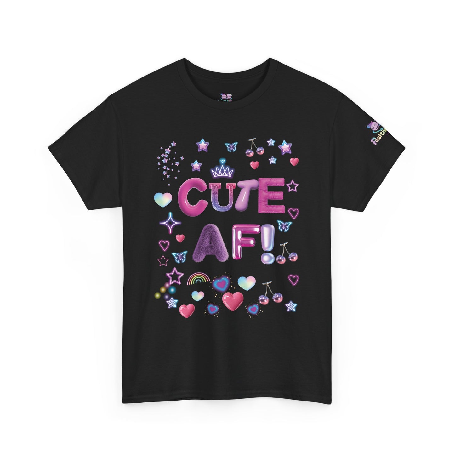 "Cute AF!" Kawaii Heart & Stars Graphic T-Shirt | PositiveHug