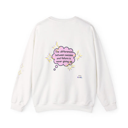 Never Giving Up motivational quote Sweatshirt | Pink speech bubble, stars, women supporting women