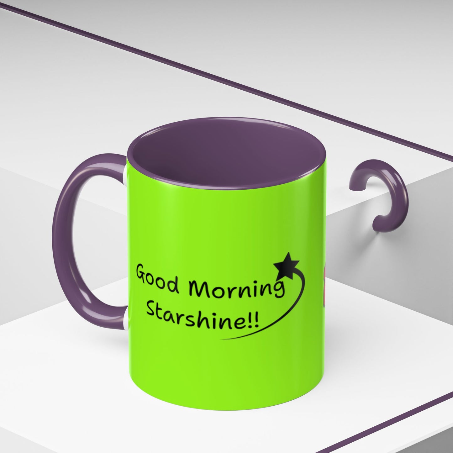 'Good Morning Starshine' Neon Cheerful Coffee Mug by PositiveHug - Green exterior