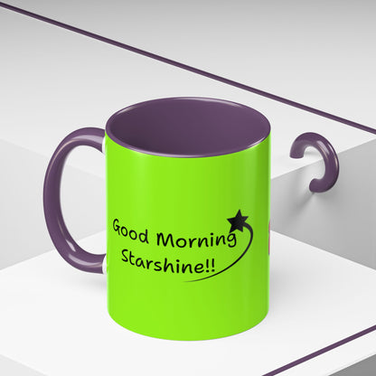 'Good Morning Starshine' Neon Cheerful Coffee Mug by PositiveHug - Green exterior