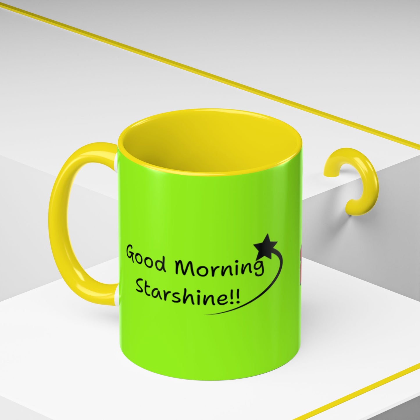 'Good Morning Starshine' Neon Cheerful Coffee Mug by PositiveHug - Green exterior