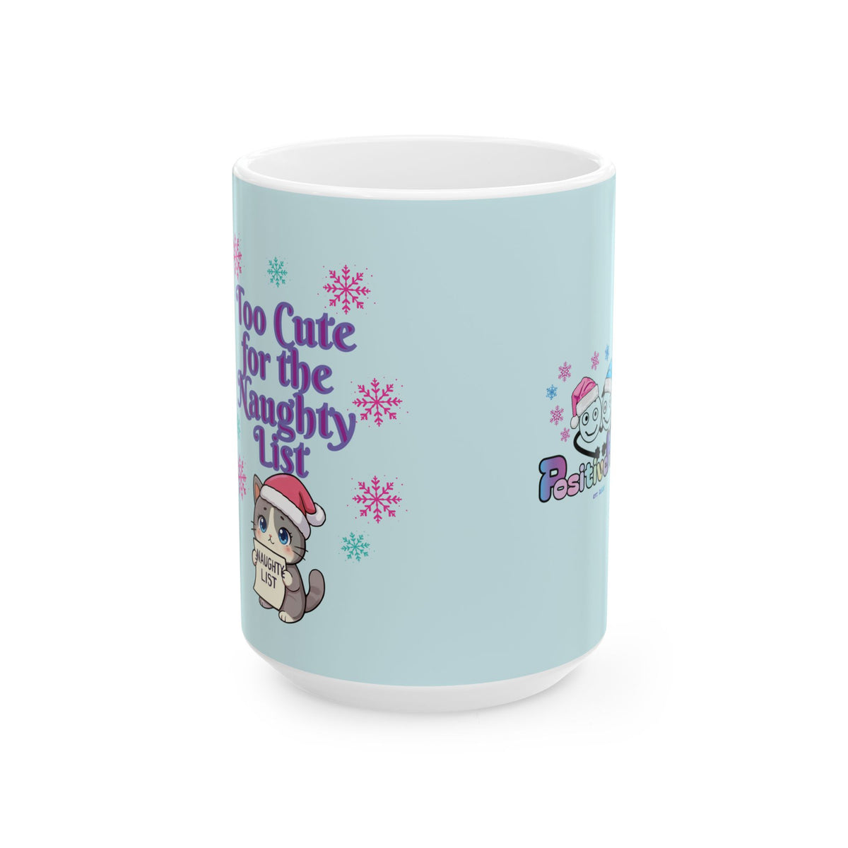 Christmas Cat Ceramic Mug, Too Cute for the Naughty List | PositiveHug