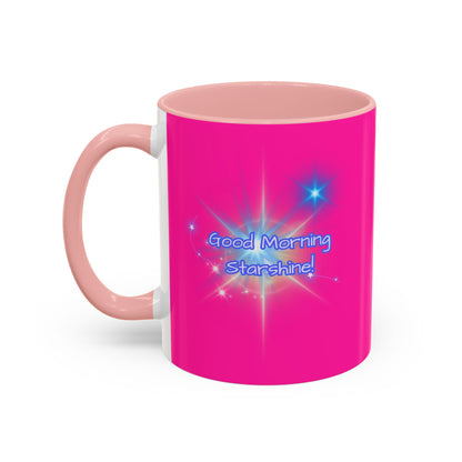 Bright Positivity - Good Morning Starshine' Cute Cheerful Coffee Mug by PositiveHug - Pink exterior
