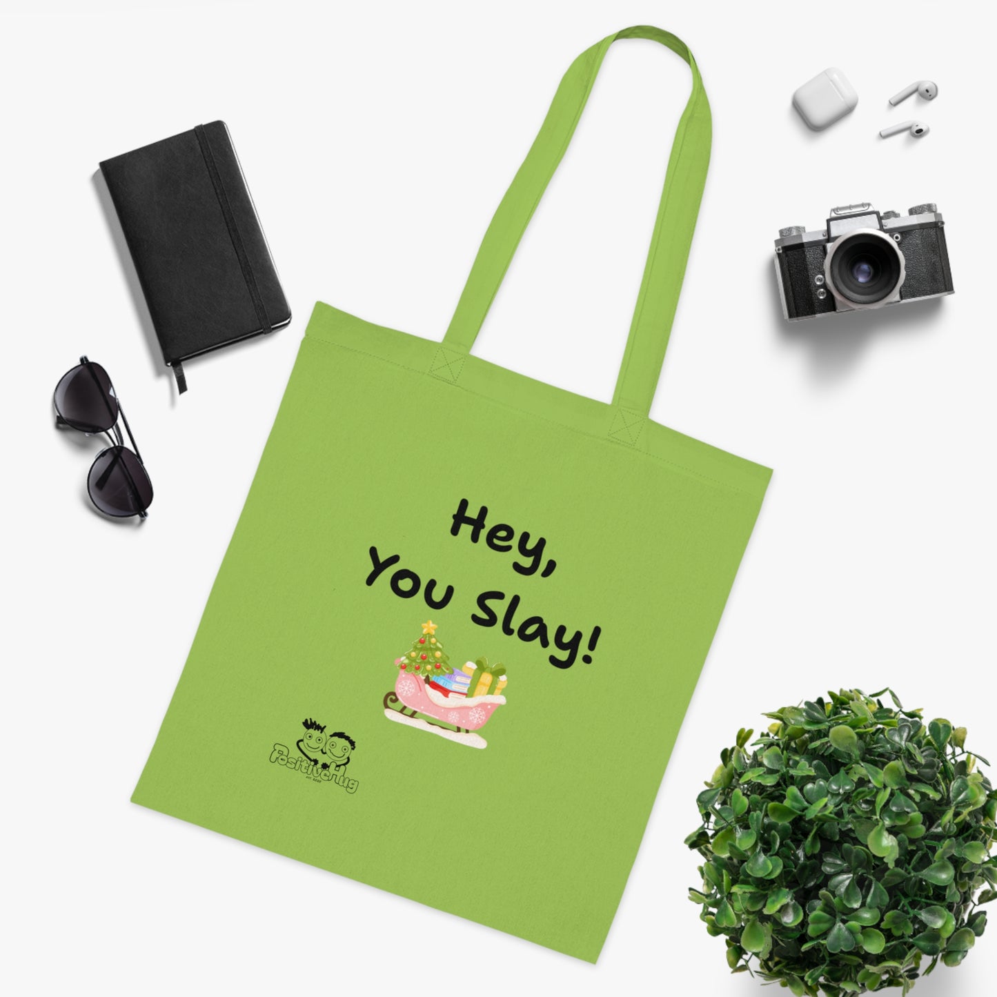 'Hey, You Slay!' Festive Cotton Tote Bag by PositiveHug