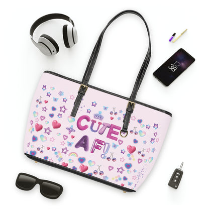 Cute AF Pink Vegan Leather Shoulder Bag — Kawaii Graphic Tote | PositiveHug