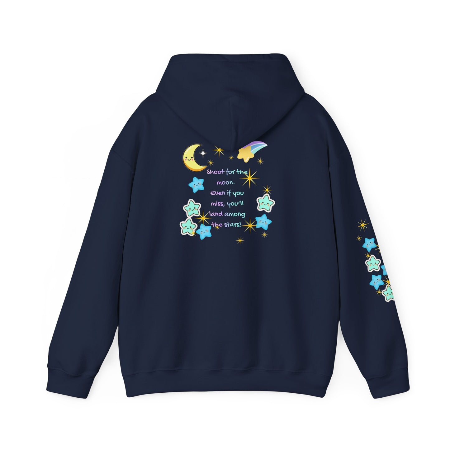 Bright Shoot for the Moon. Even if you miss, you'll land among the stars Hoodie - Cute Starry Moon Graphic
