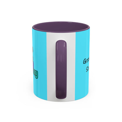 'Good Morning Starshine' Neon Cheerful Coffee Mug by PositiveHug - Turquoise exterior