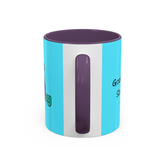 'Good Morning Starshine' Neon Cheerful Coffee Mug by PositiveHug - Turquoise exterior