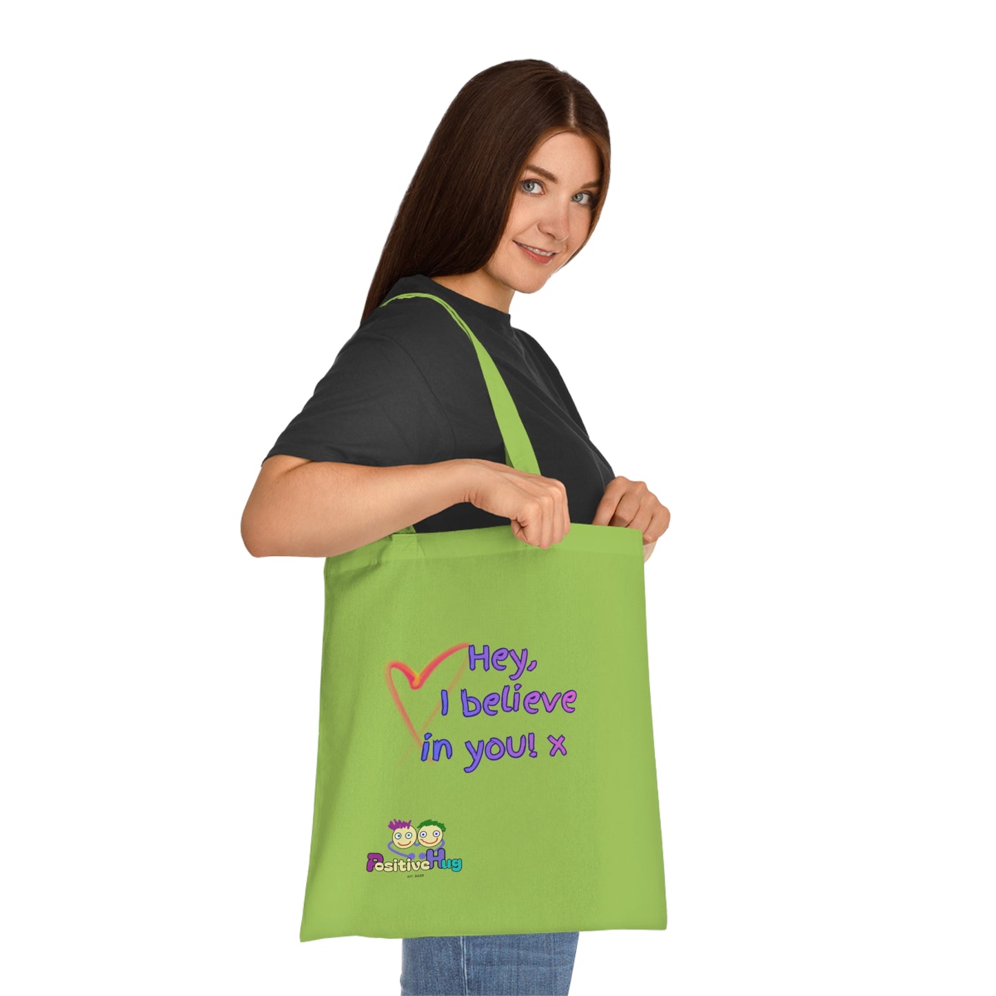 'Hey, I believe in you! x 'Positive Vibes Cotton Tote Bag - by PositiveHug Inspirational & Fun Design