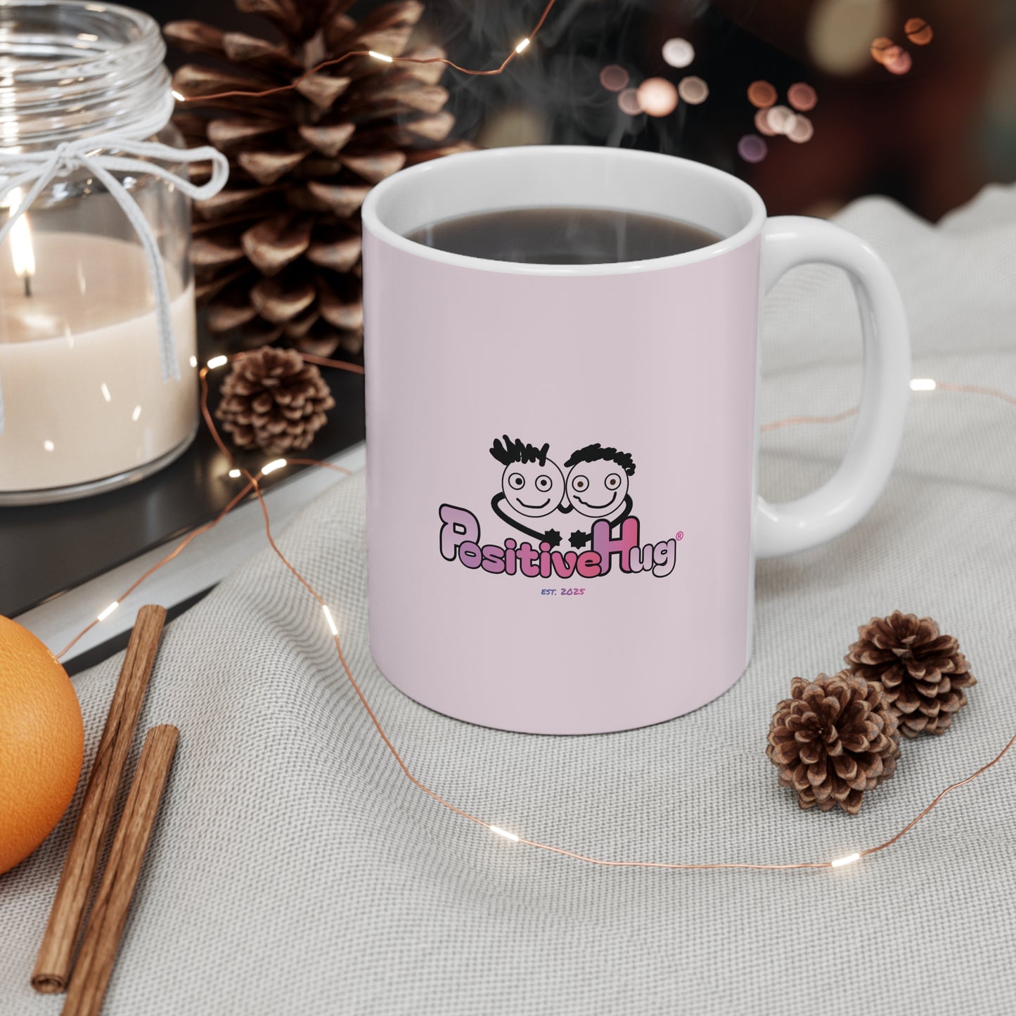 "Pink? Yes. Brains? Absolutely." Inspirational Bold Text Ceramic Mug | 11oz | PositiveHug