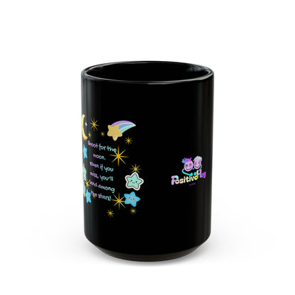 Shoot for the Moon Inspirational Black Mug — Cute Pastel Design | PositiveHug